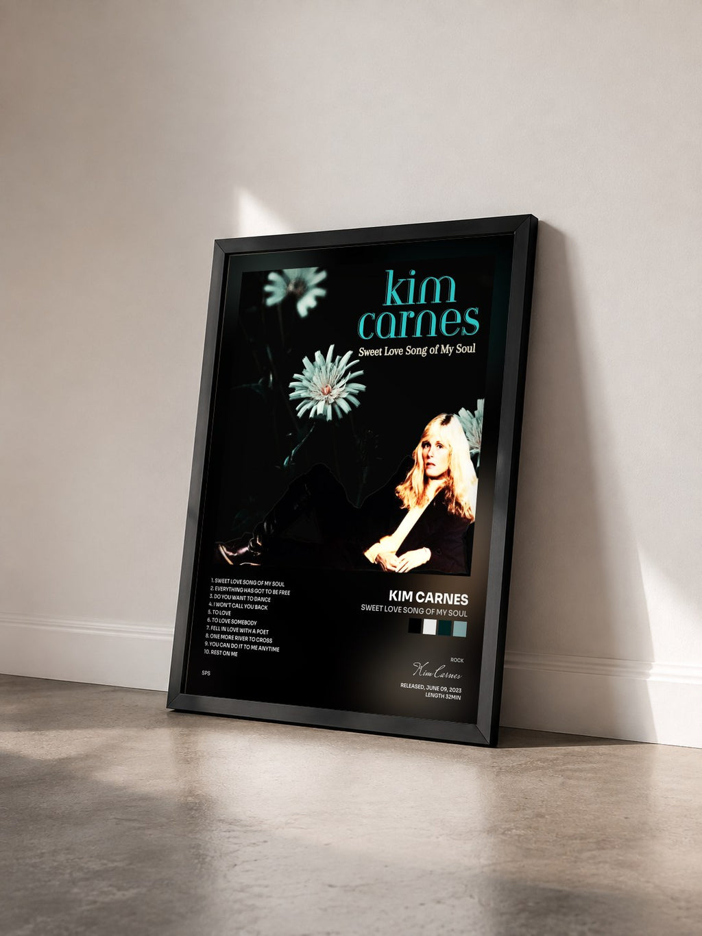 #noir Tableau de l'album Sweet Love Song of My Soul de Kim Carnes vu de trois quarts, cadre noir