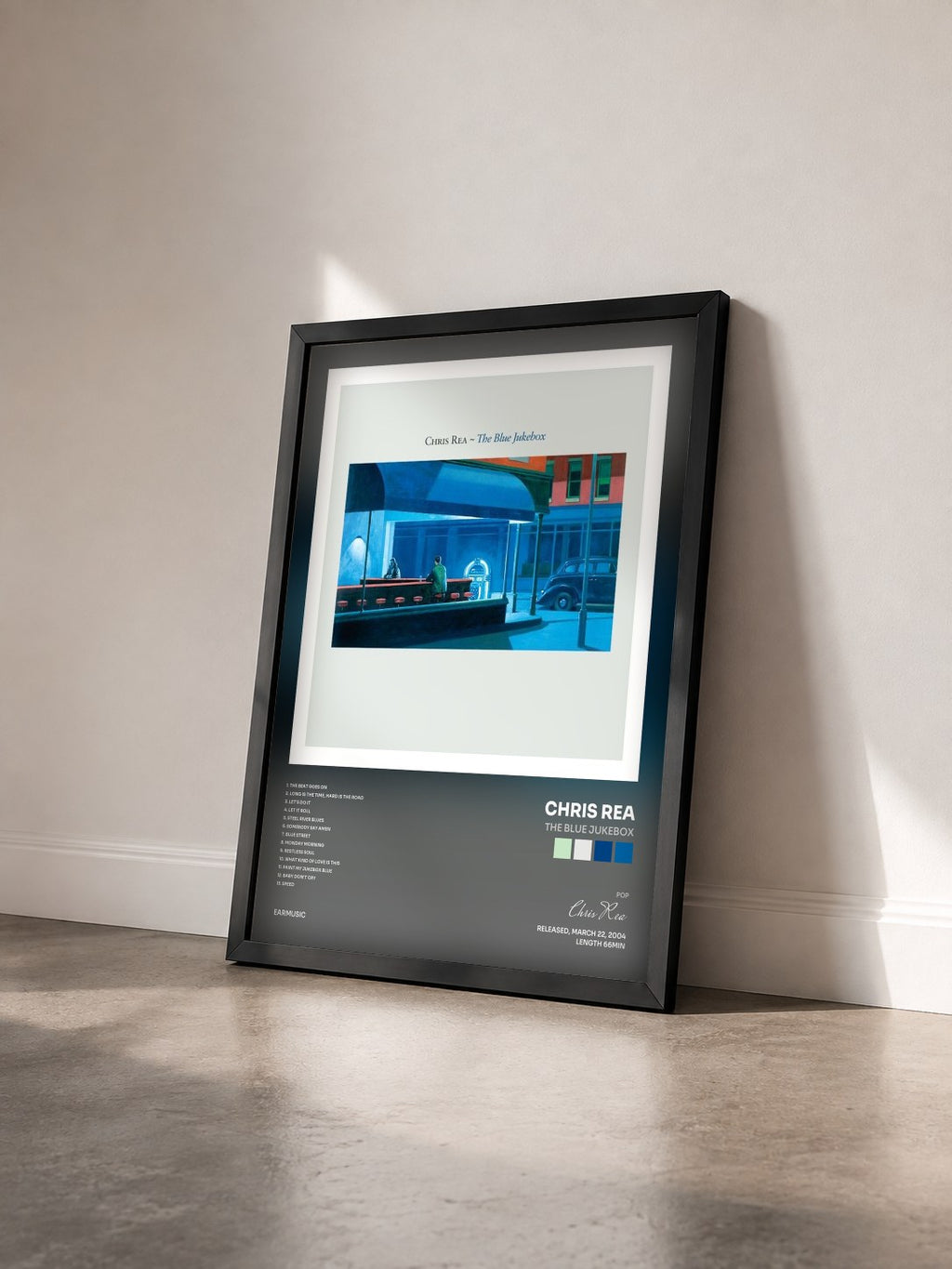 #noir Tableau de l'album The Blue Jukebox de Chris Rea vu de trois quarts, cadre noir