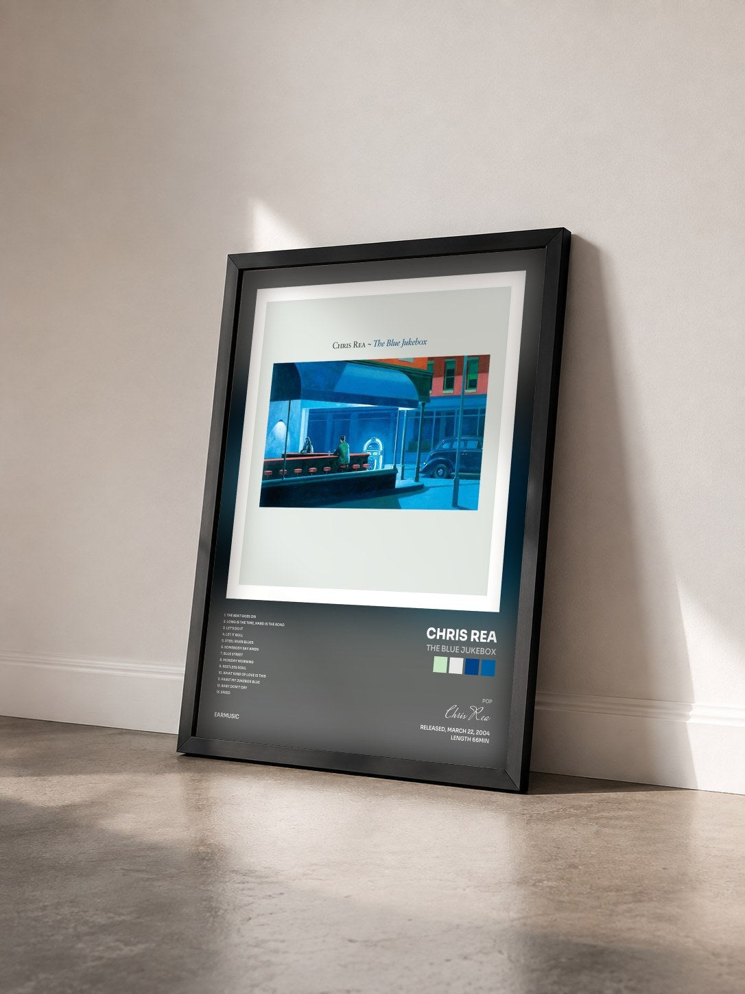 #noir Tableau de l'album The Blue Jukebox de Chris Rea vu de trois quarts, cadre noir