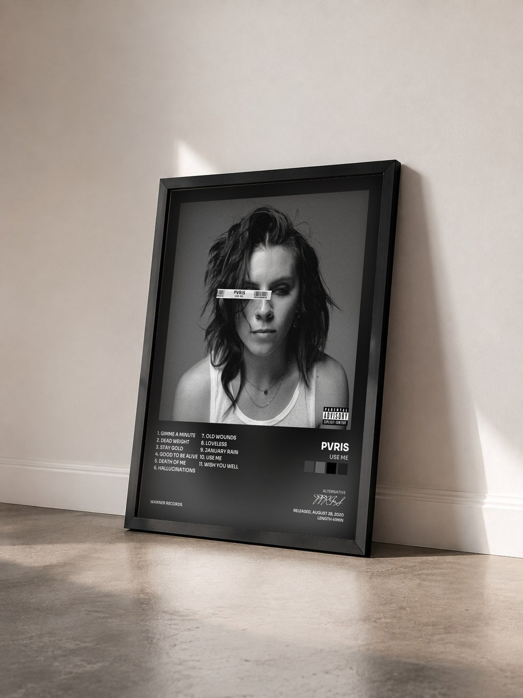 #noir Tableau de l'album Use Me de PVRIS vu de trois quarts, cadre noir