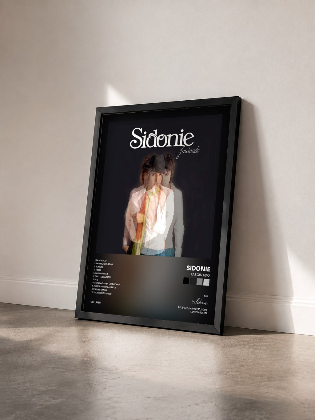#noir Tableau de l'album Fascinado de Sidonie vu de trois quarts, cadre noir