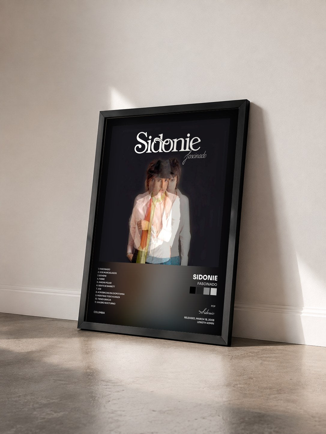 #noir Tableau de l'album Fascinado de Sidonie vu de trois quarts, cadre noir