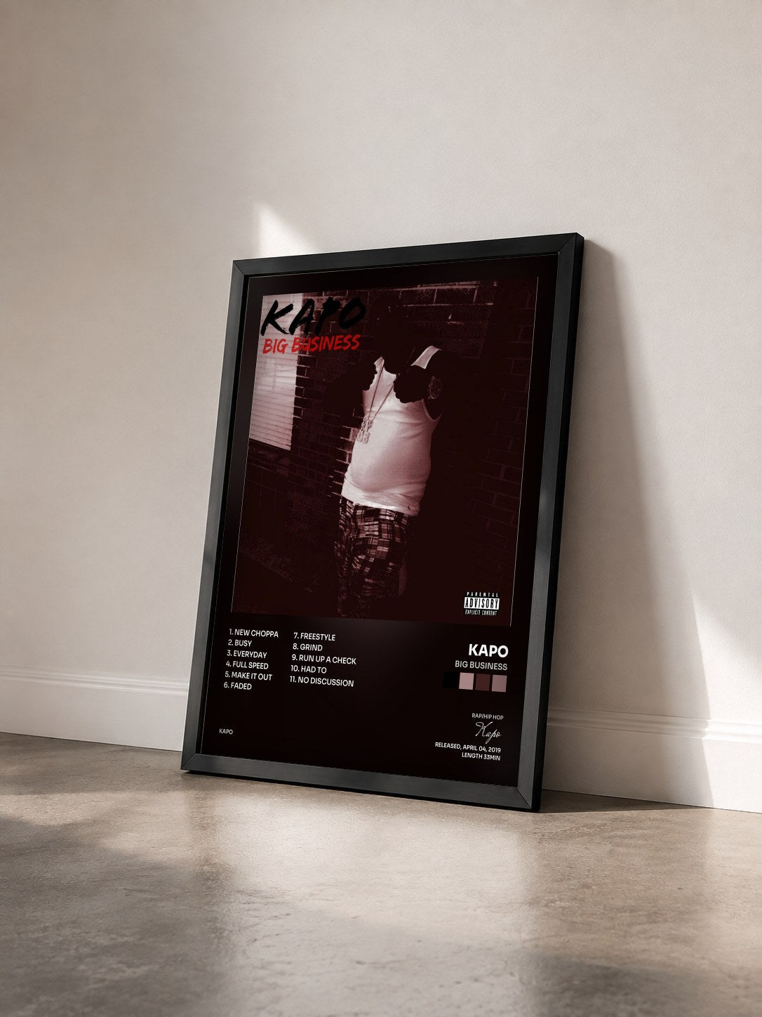 #noir Tableau de l'album Big Business de Kapo vu de trois quarts, cadre noir
