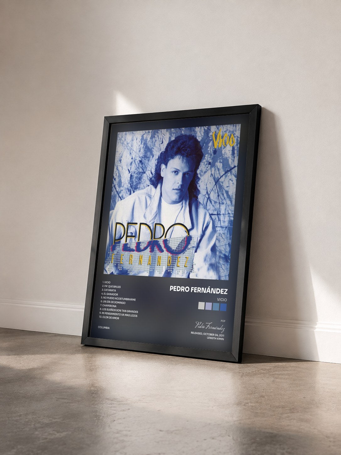 #noir Tableau de l'album Vicio de Pedro Fernández vu de trois quarts, cadre noir