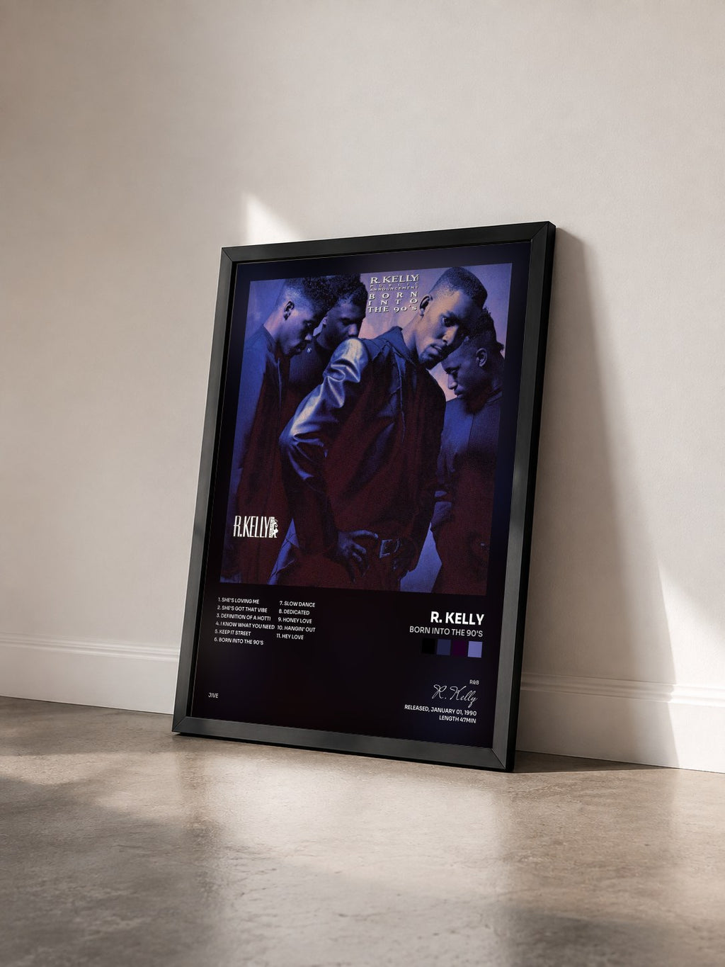 #noir Tableau de l'album Born Into The 90's de R. Kelly vu de trois quarts, cadre noir