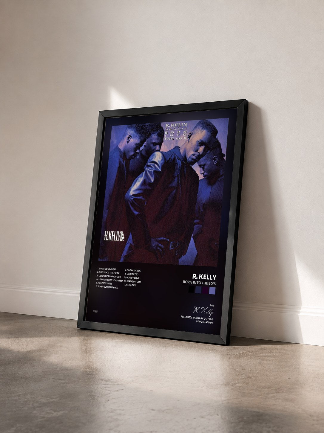 #noir Tableau de l'album Born Into The 90's de R. Kelly vu de trois quarts, cadre noir
