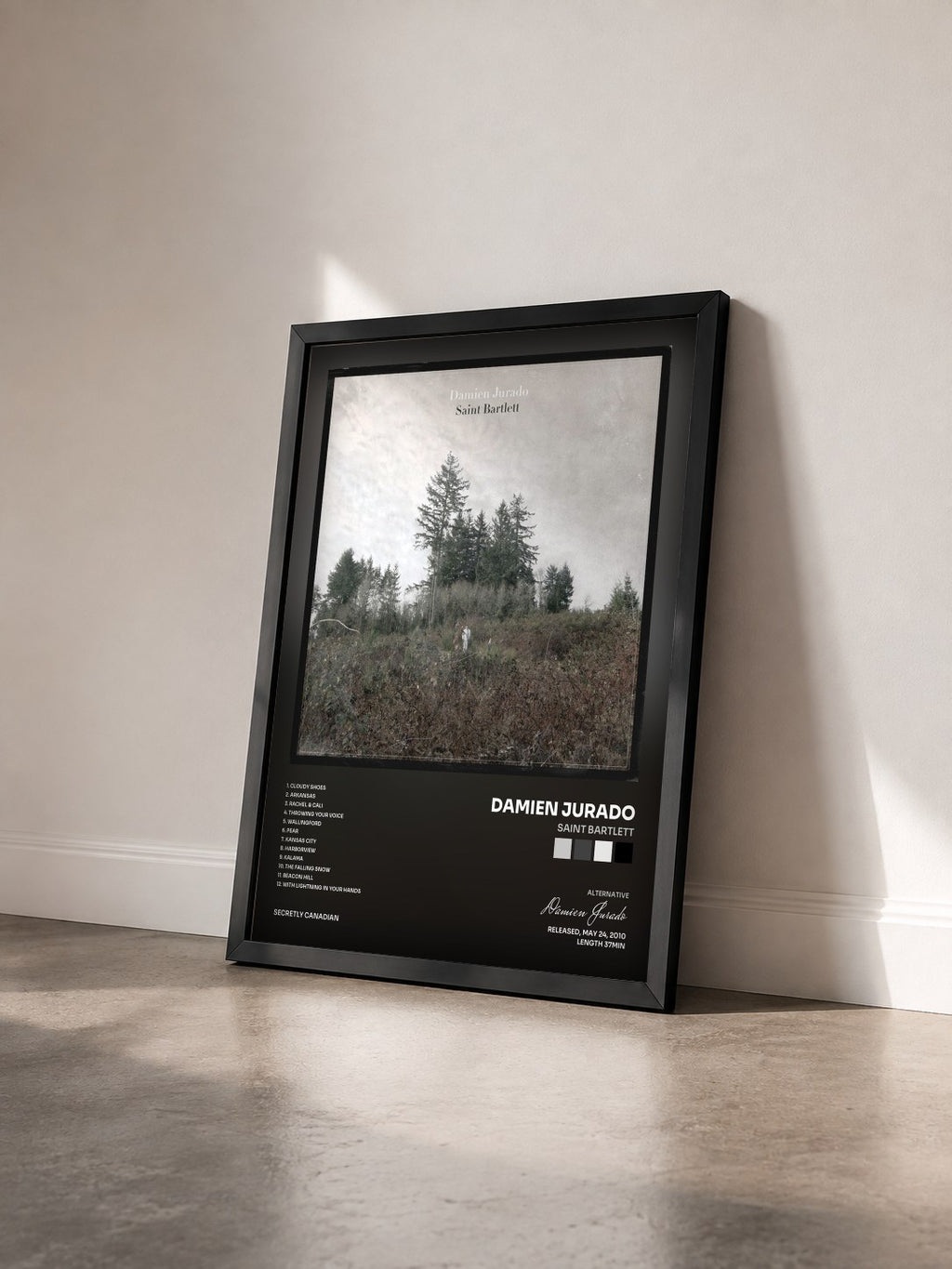 #noir Tableau de l'album Saint Bartlett de Damien Jurado vu de trois quarts, cadre noir