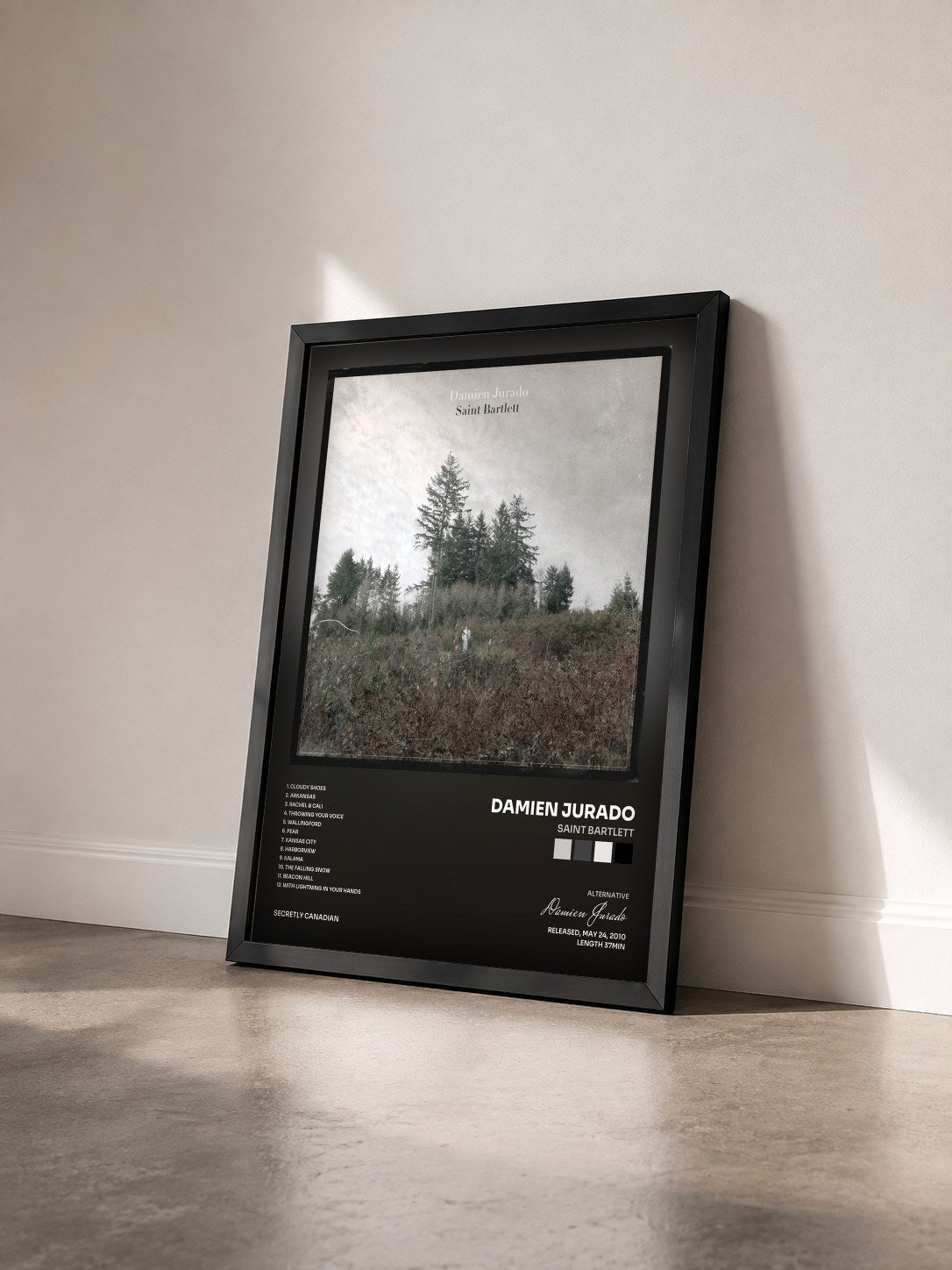 #noir Tableau de l'album Saint Bartlett de Damien Jurado vu de trois quarts, cadre noir