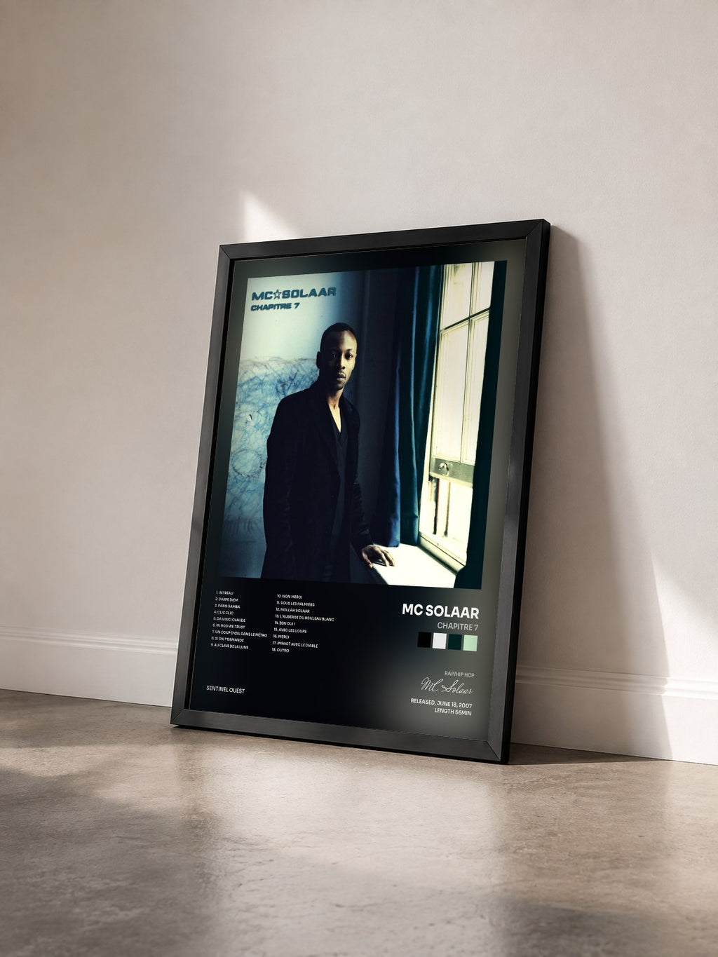 #noir Tableau de l'album Chapitre 7 de MC Solaar vu de trois quarts, cadre noir