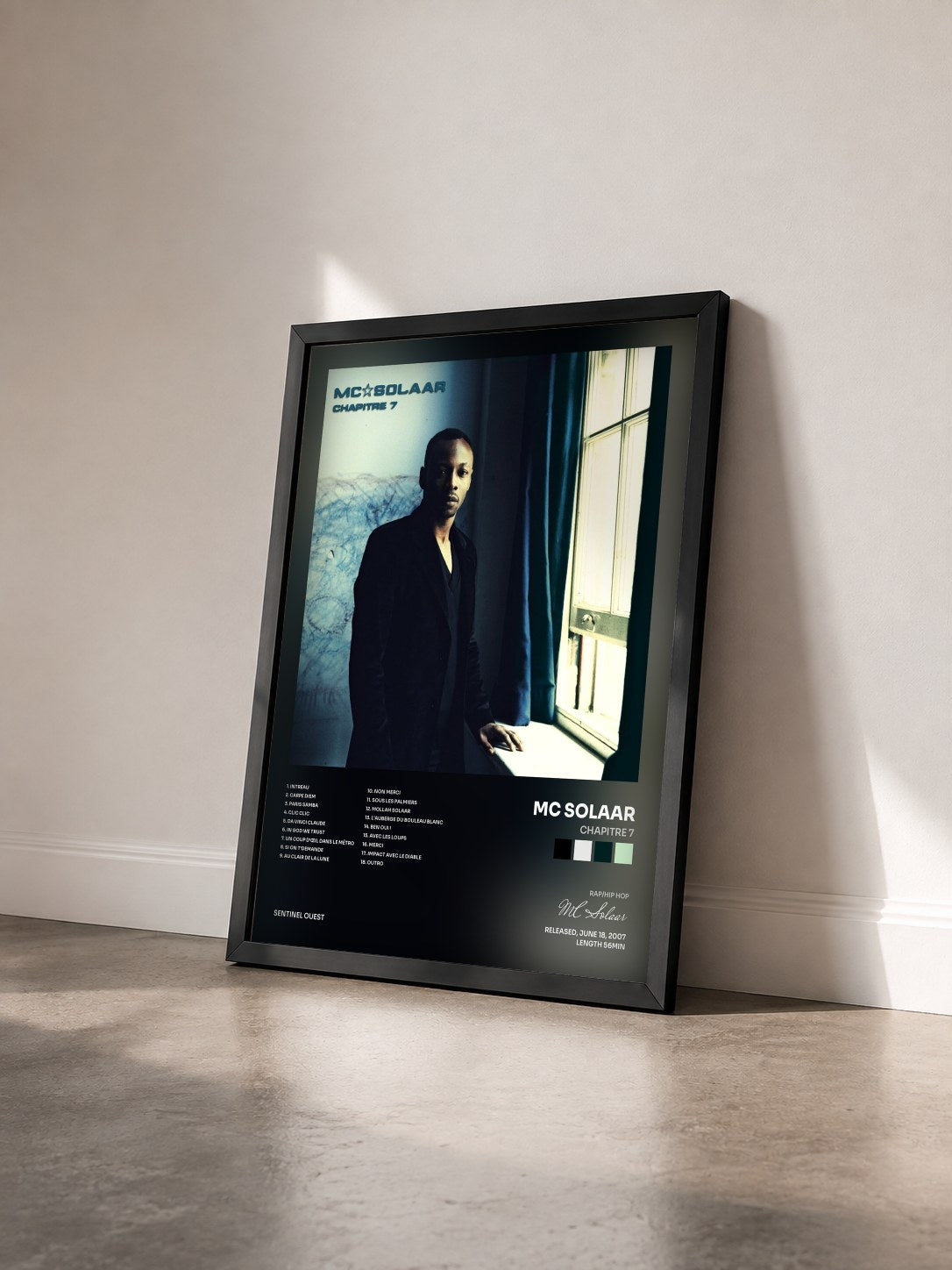 #noir Tableau de l'album Chapitre 7 de MC Solaar vu de trois quarts, cadre noir