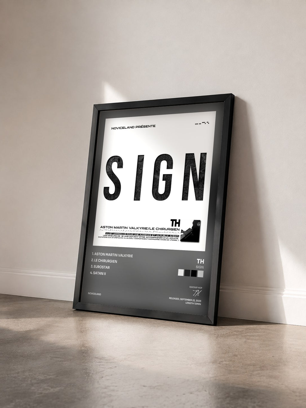 #noir Tableau de l'album SIGN de TH vu de trois quarts, cadre noir