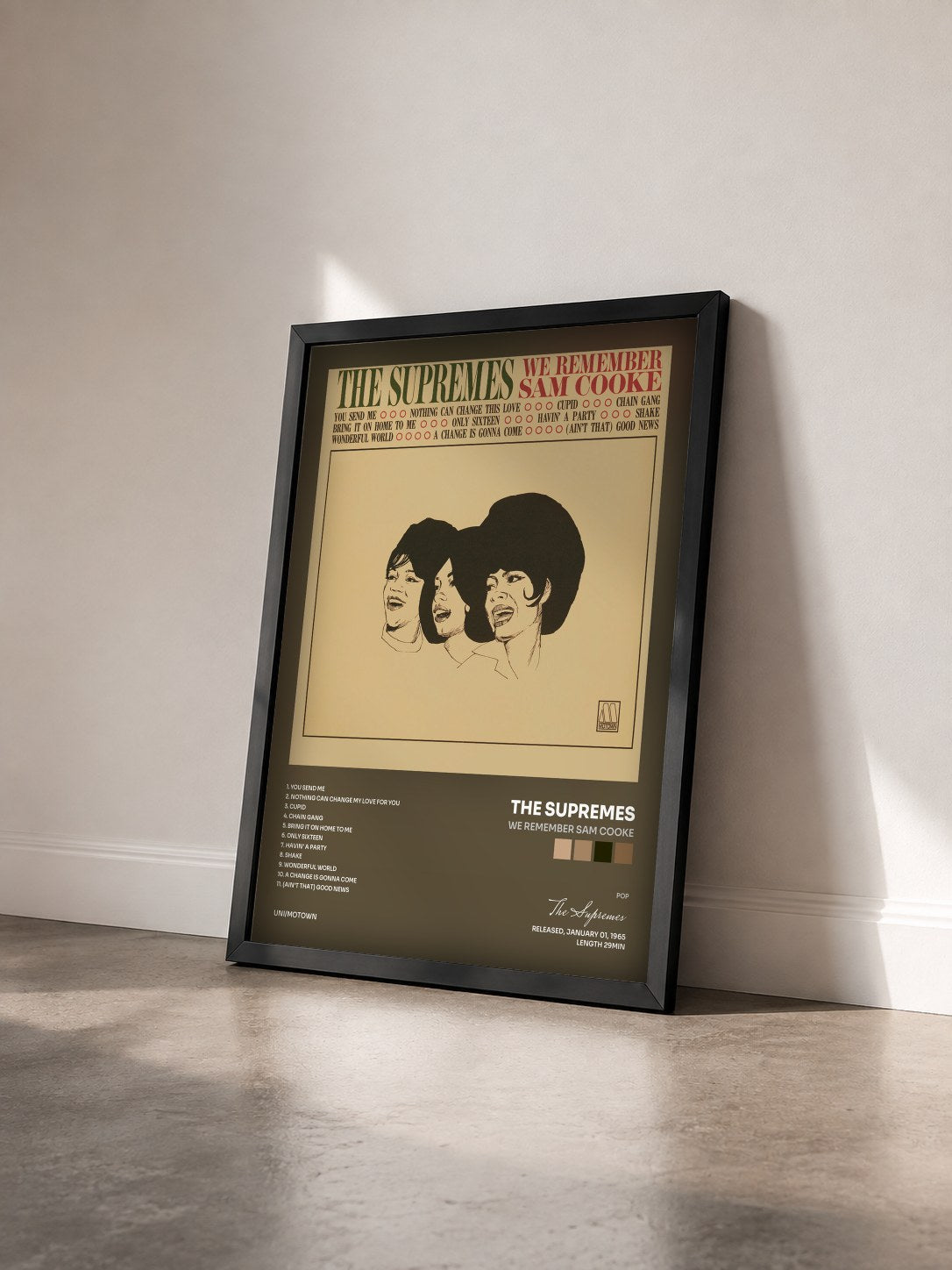 #noir Tableau de l'album We Remember Sam Cooke de The Supremes vu de trois quarts, cadre noir