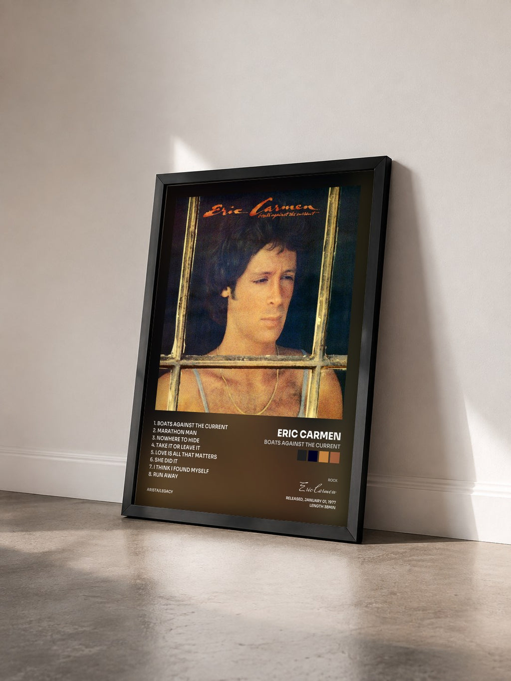 #noir Tableau de l'album Boats Against the Current de Eric Carmen vu de trois quarts, cadre noir