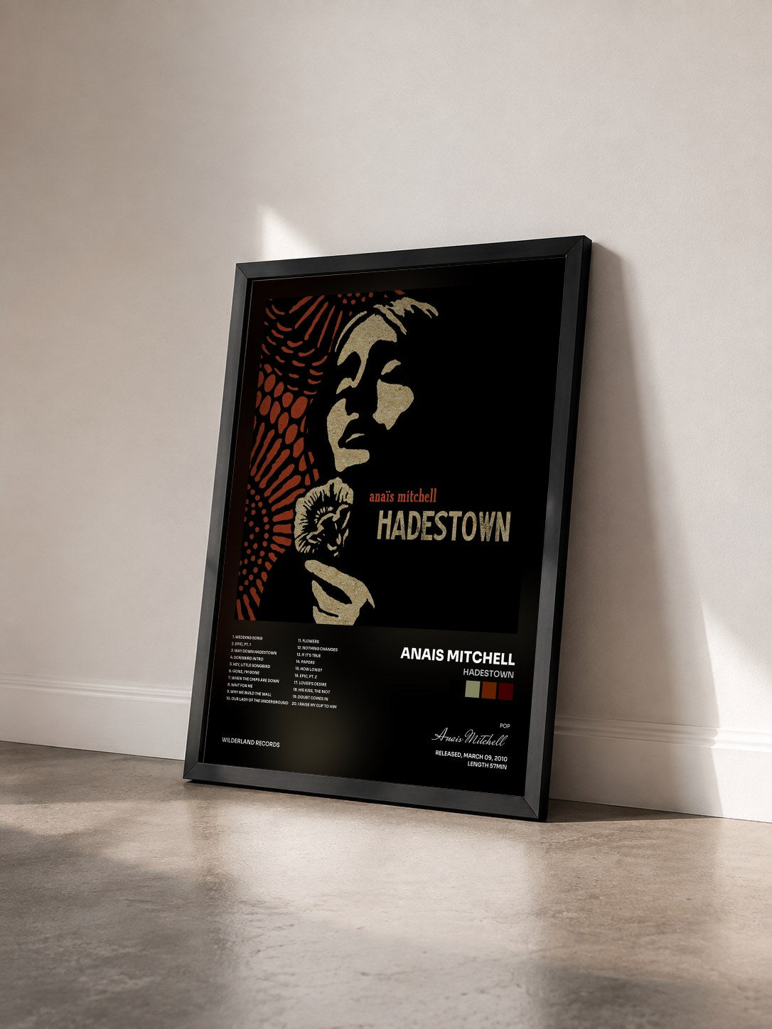 #noir Tableau de l'album Hadestown de Anais Mitchell vu de trois quarts, cadre noir