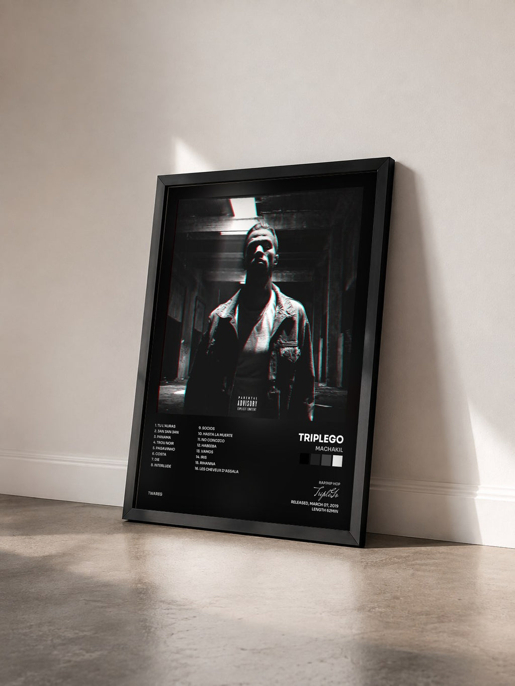#noir Tableau de l'album MACHAKIL de TripleGo vu de trois quarts, cadre noir