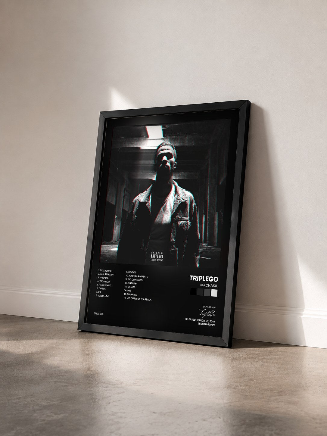 #noir Tableau de l'album MACHAKIL de TripleGo vu de trois quarts, cadre noir