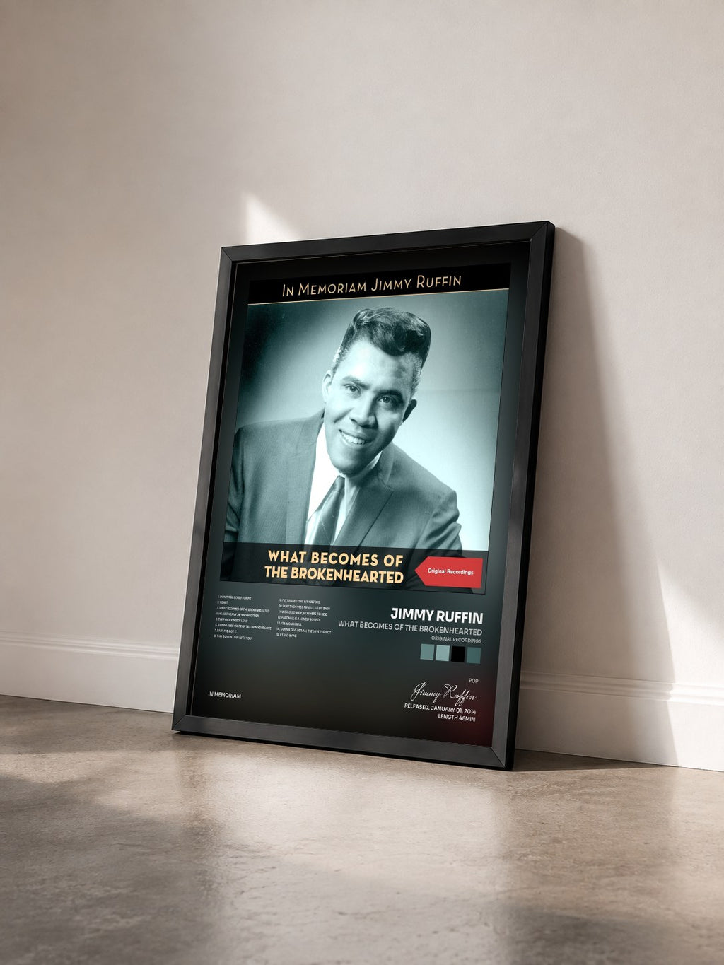 #noir Tableau de l'album What Becomes of the Brokenhearted (Original Recordings) de Jimmy Ruffin vu de trois quarts, cadre noir
