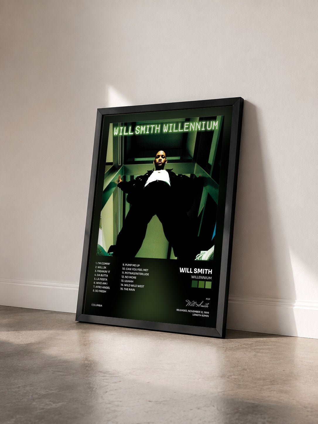 #noir Tableau de l'album Willennium de Will Smith vu de trois quarts, cadre noir