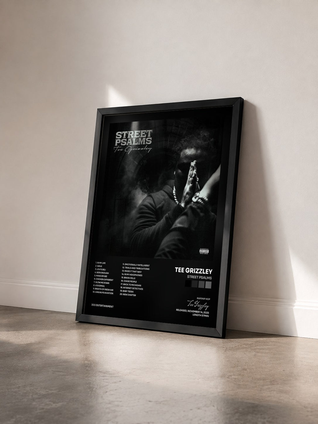 #noir Tableau de l'album Street Psalms de Tee Grizzley vu de trois quarts, cadre noir
