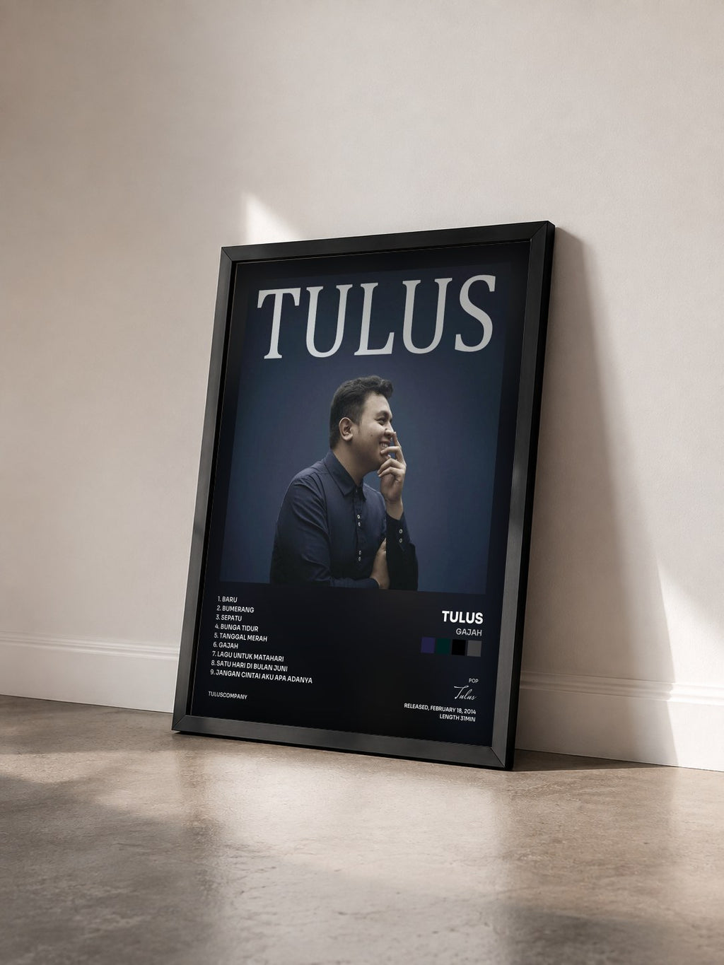 #noir Tableau de l'album Gajah de Tulus vu de trois quarts, cadre noir