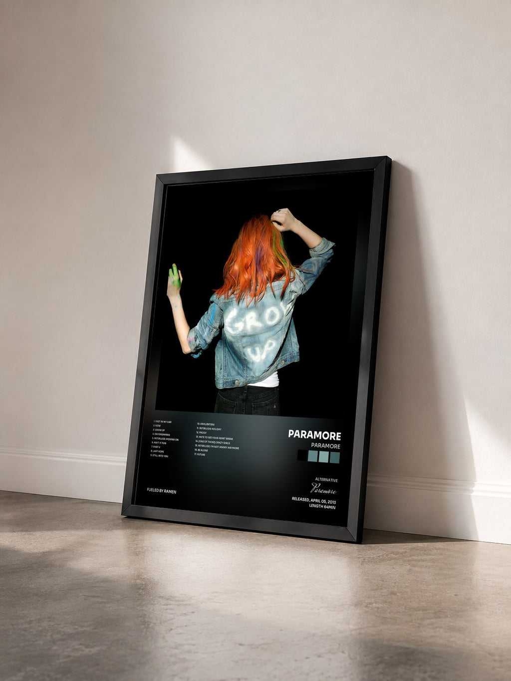 #noir Tableau de l'album Paramore de Paramore vu de trois quarts, cadre noir