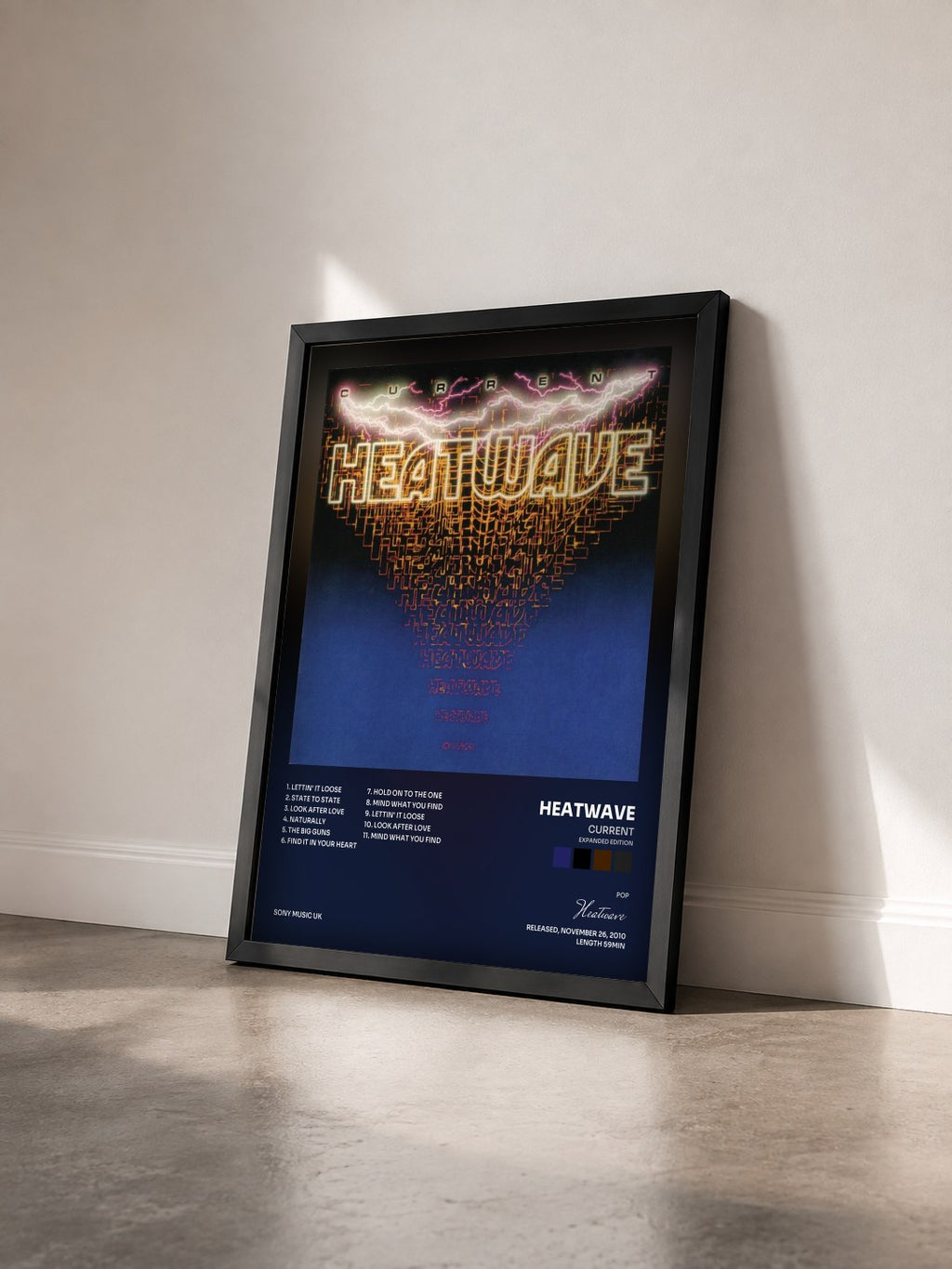 #noir Tableau de l'album Current (Expanded Edition) de Heatwave vu de trois quarts, cadre noir