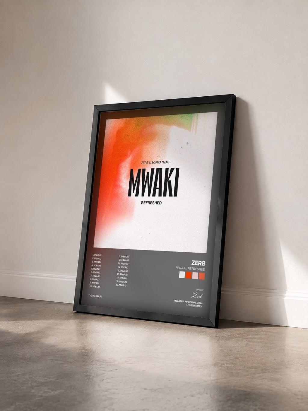 #noir Tableau de l'album MWAKI: REFRESHED de Zerb vu de trois quarts, cadre noir