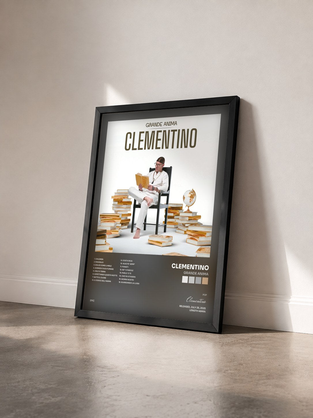 #noir Tableau de l'album GRANDE ANIMA de Clementino vu de trois quarts, cadre noir
