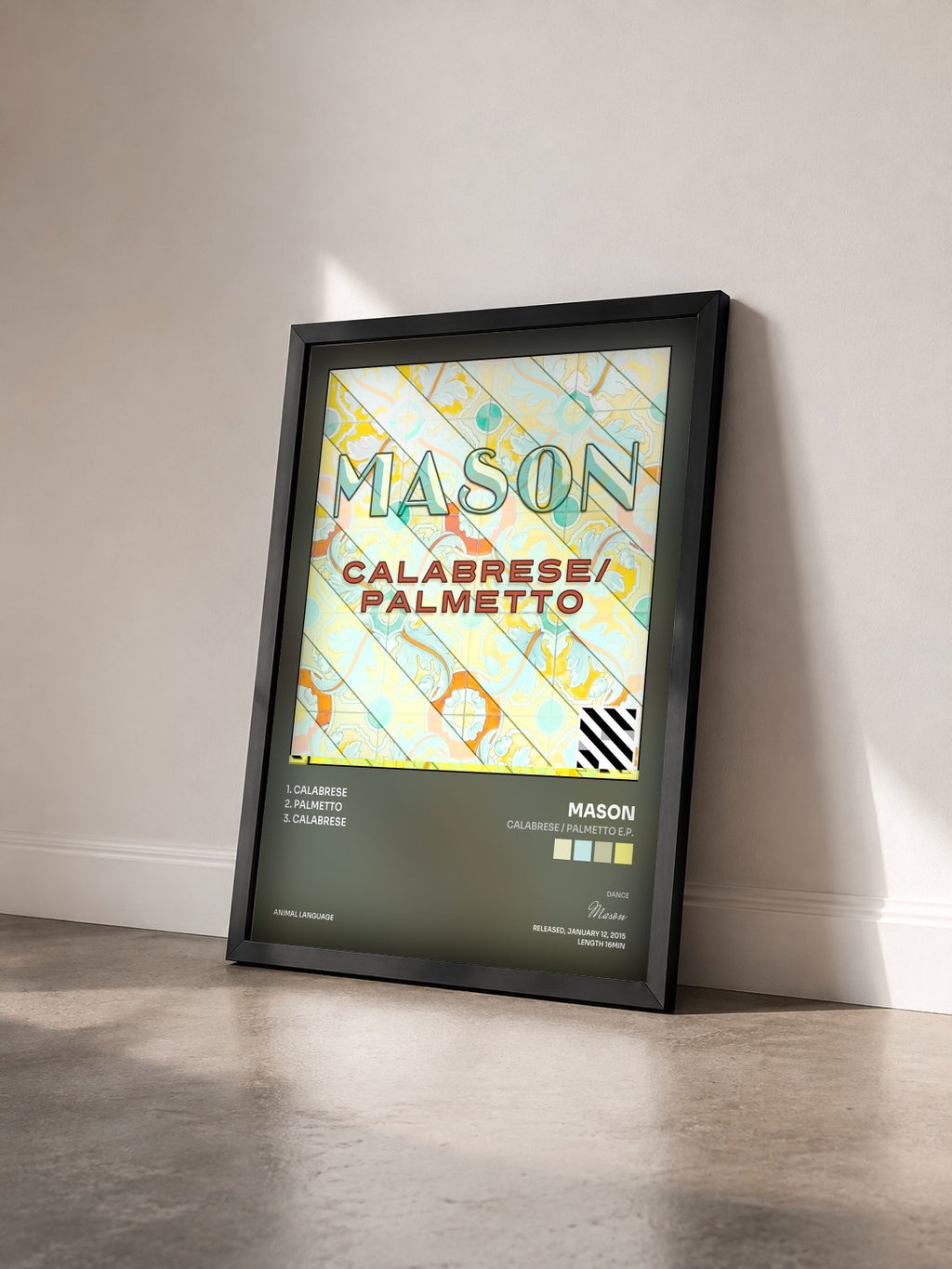 #noir Tableau de l'album Calabrese / Palmetto E.P. de Mason vu de trois quarts, cadre noir