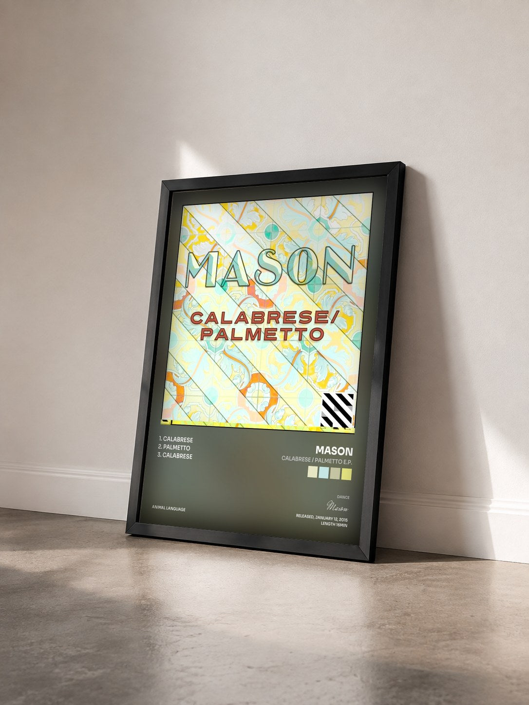#noir Tableau de l'album Calabrese / Palmetto E.P. de Mason vu de trois quarts, cadre noir