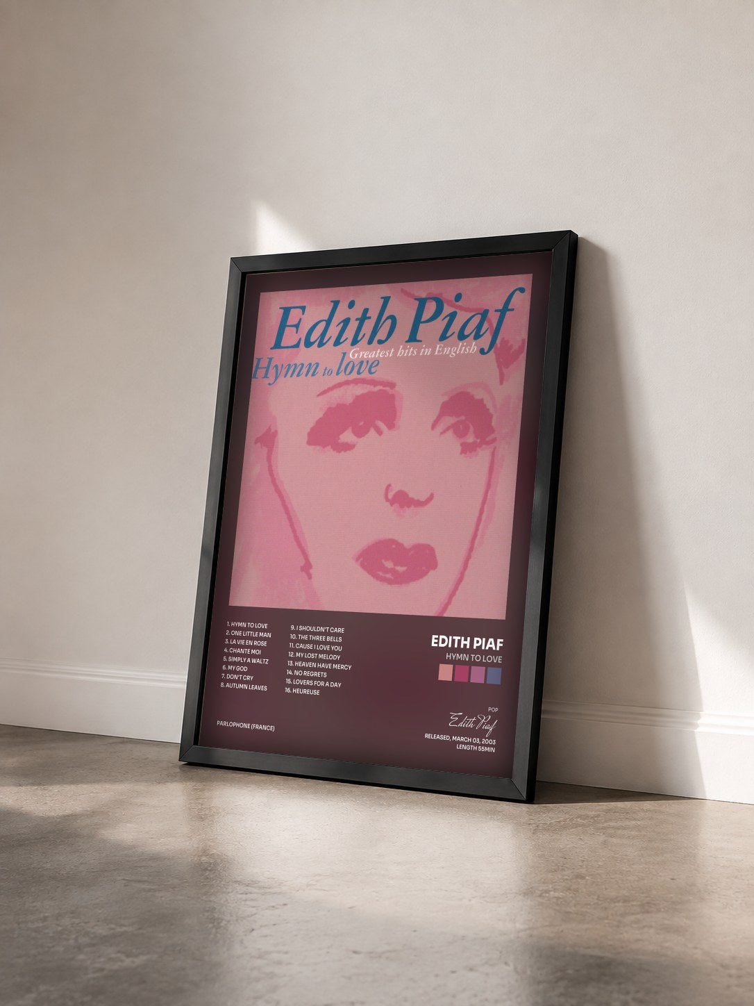 #noir Tableau de l'album hymn to love de Edith Piaf vu de trois quarts, cadre noir