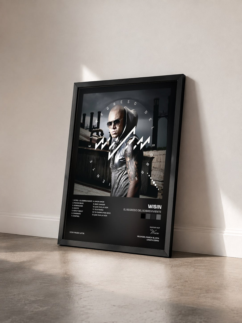 #noir Tableau de l'album El Regreso del Sobreviviente de Wisin vu de trois quarts, cadre noir