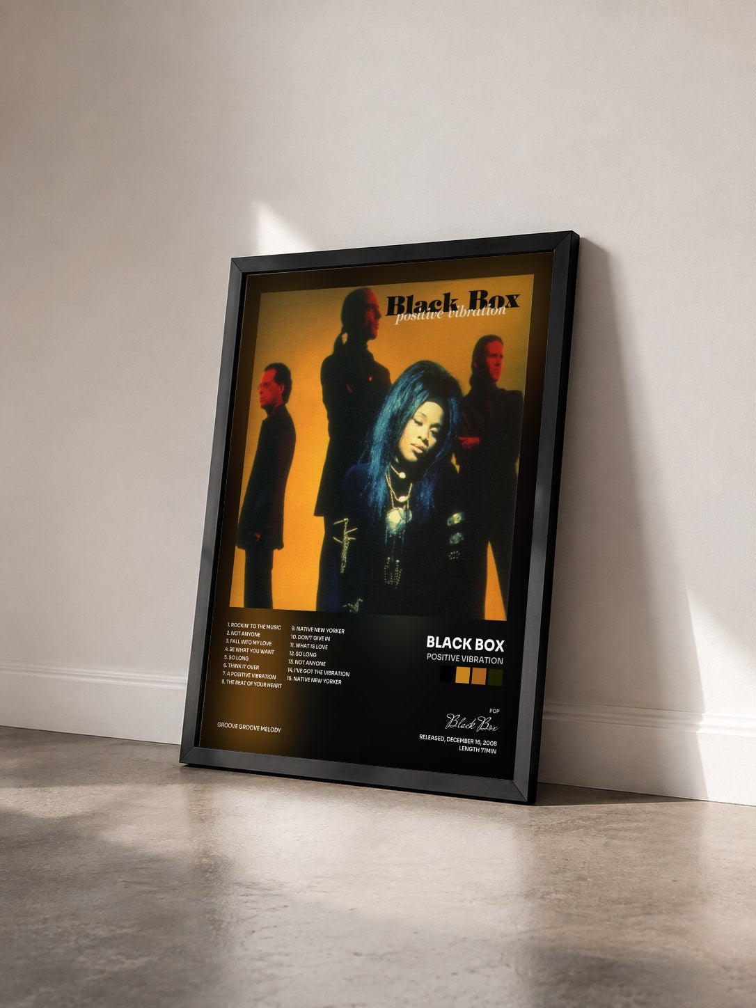 #noir Tableau de l'album Positive Vibration de Black Box vu de trois quarts, cadre noir