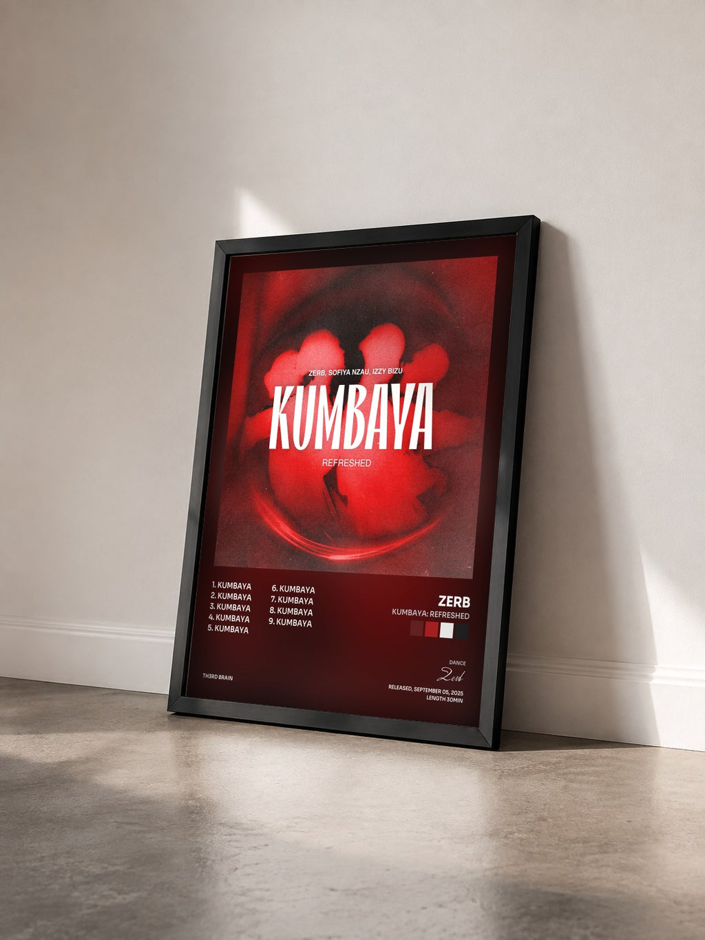#noir Tableau de l'album KUMBAYA: REFRESHED de Zerb vu de trois quarts, cadre noir