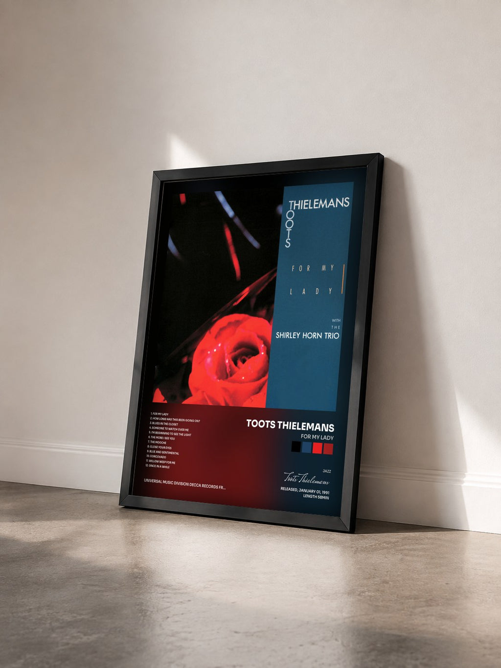 #noir Tableau de l'album For My Lady de Toots Thielemans vu de trois quarts, cadre noir