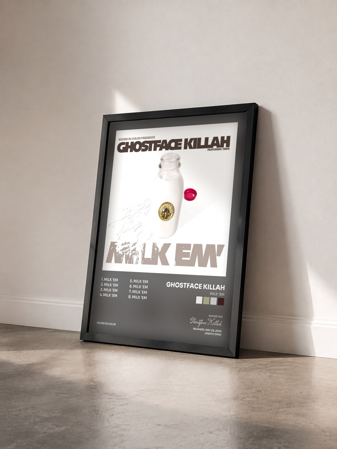 #noir Tableau de l'album Milk 'Em de Ghostface Killah vu de trois quarts, cadre noir