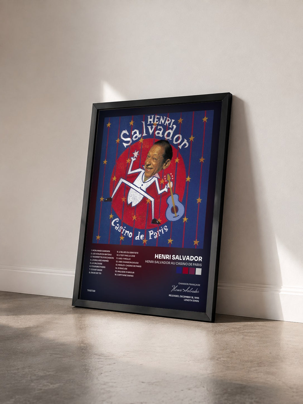 #noir Henri Salvador Au Casino De Paris by Henri Salvador as a framed art print seen at an angle, black frame