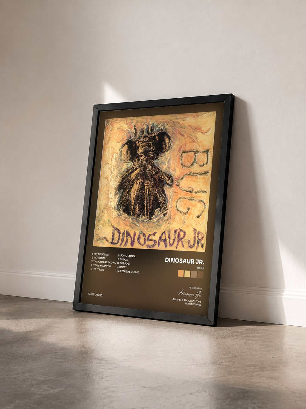 #noir Tableau de l'album Bug de Dinosaur Jr. vu de trois quarts, cadre noir