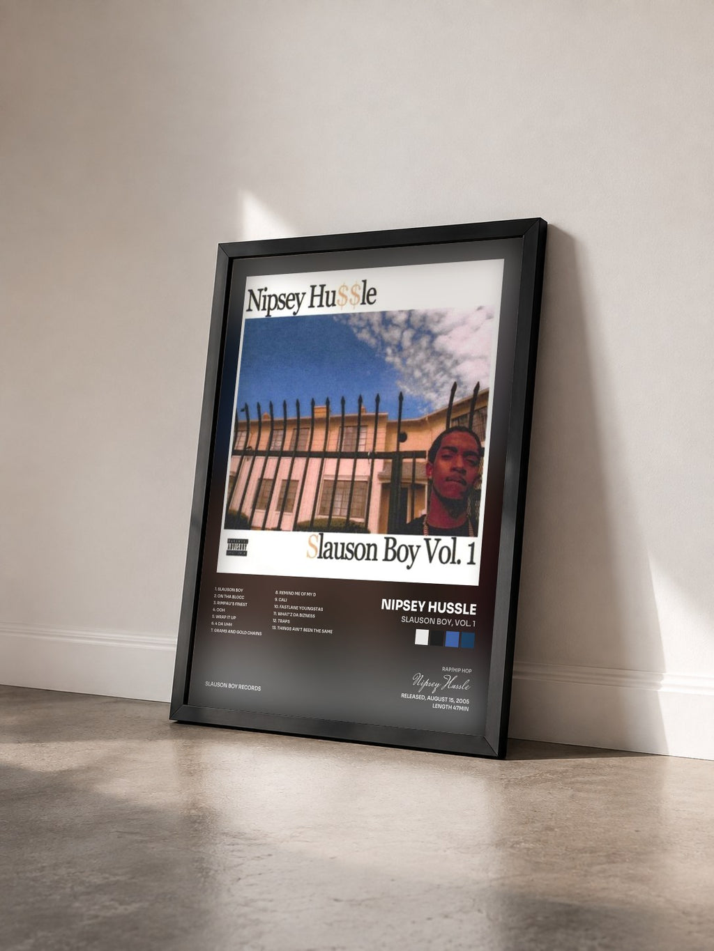 #noir Tableau de l'album Slauson Boy, Vol. 1 de Nipsey Hussle vu de trois quarts, cadre noir