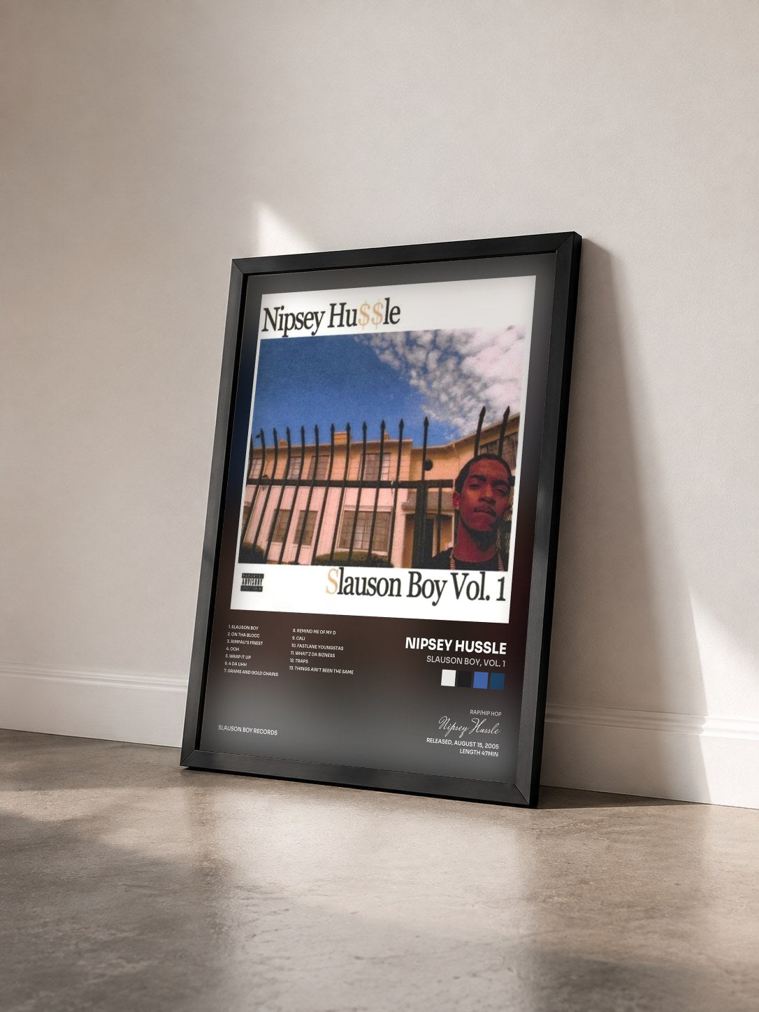 #noir Tableau de l'album Slauson Boy, Vol. 1 de Nipsey Hussle vu de trois quarts, cadre noir