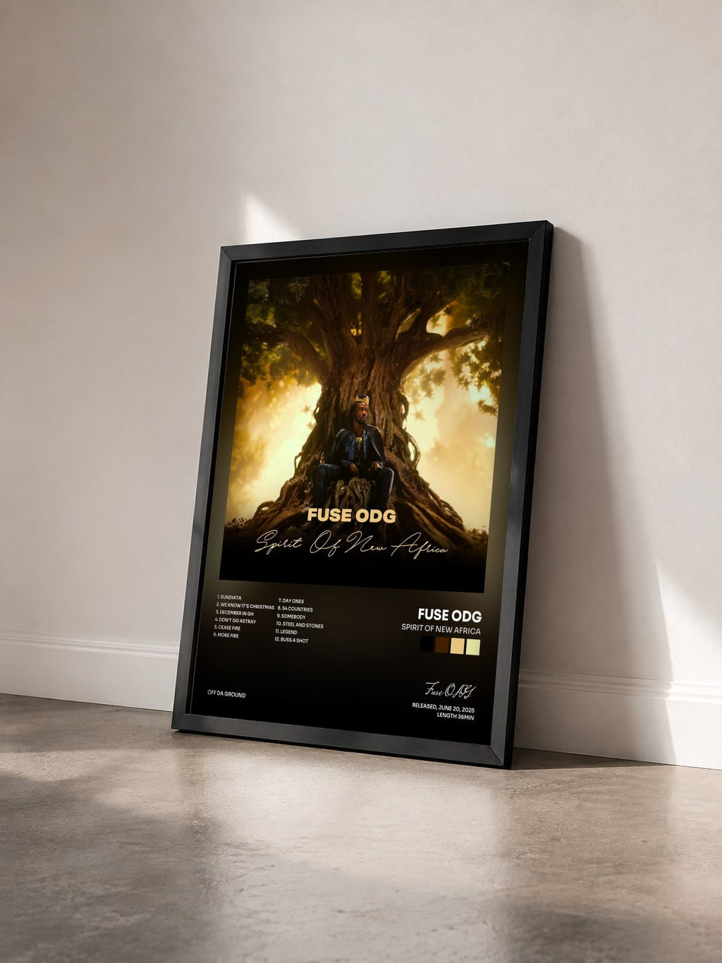 #noir Tableau de l'album Spirit of New Africa de Fuse ODG vu de trois quarts, cadre noir