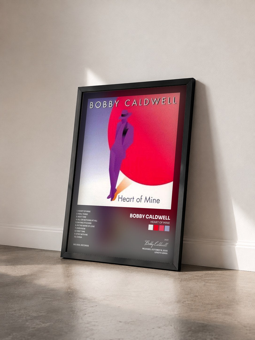 #noir Tableau de l'album Heart of Mine de Bobby Caldwell vu de trois quarts, cadre noir