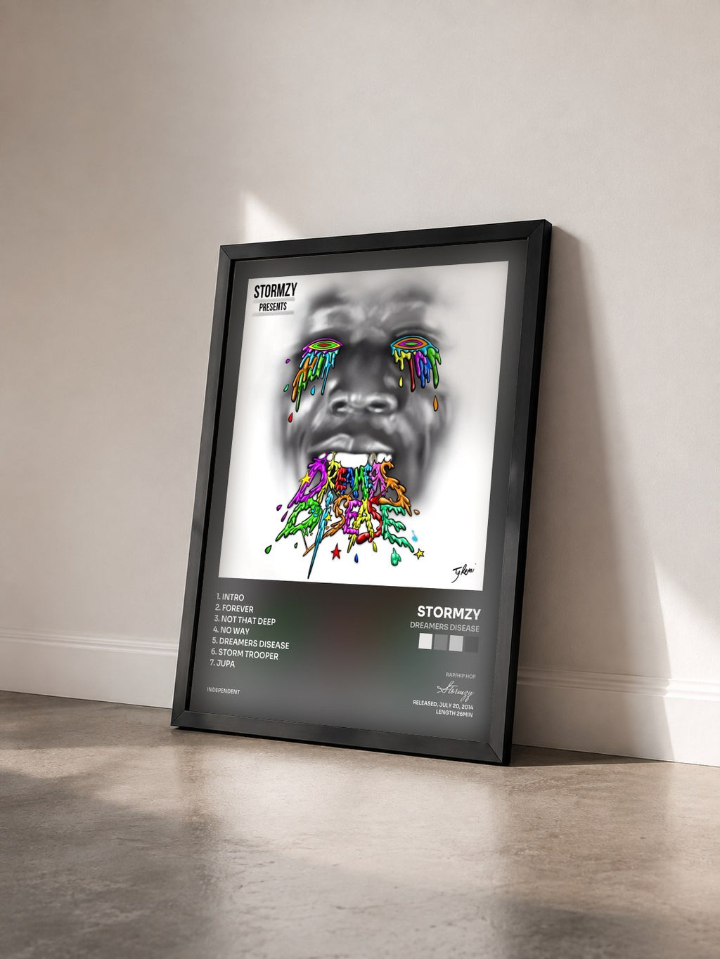 #noir Tableau de l'album Dreamers Disease de Stormzy vu de trois quarts, cadre noir