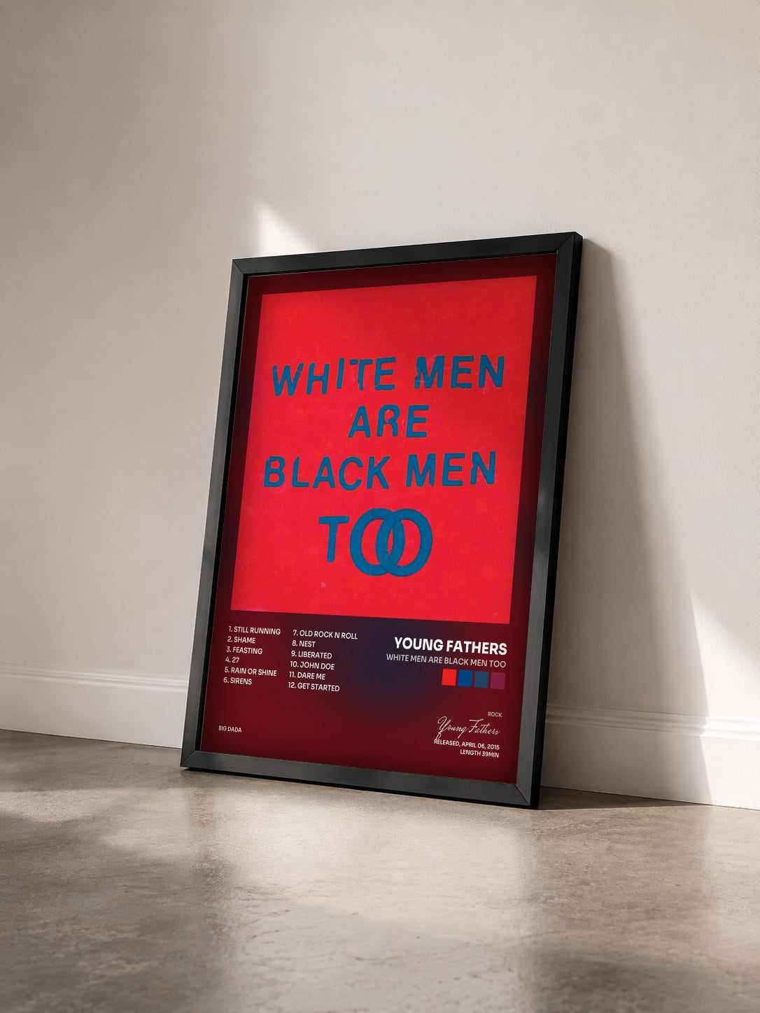 #noir Tableau de l'album White Men Are Black Men Too de Young Fathers vu de trois quarts, cadre noir
