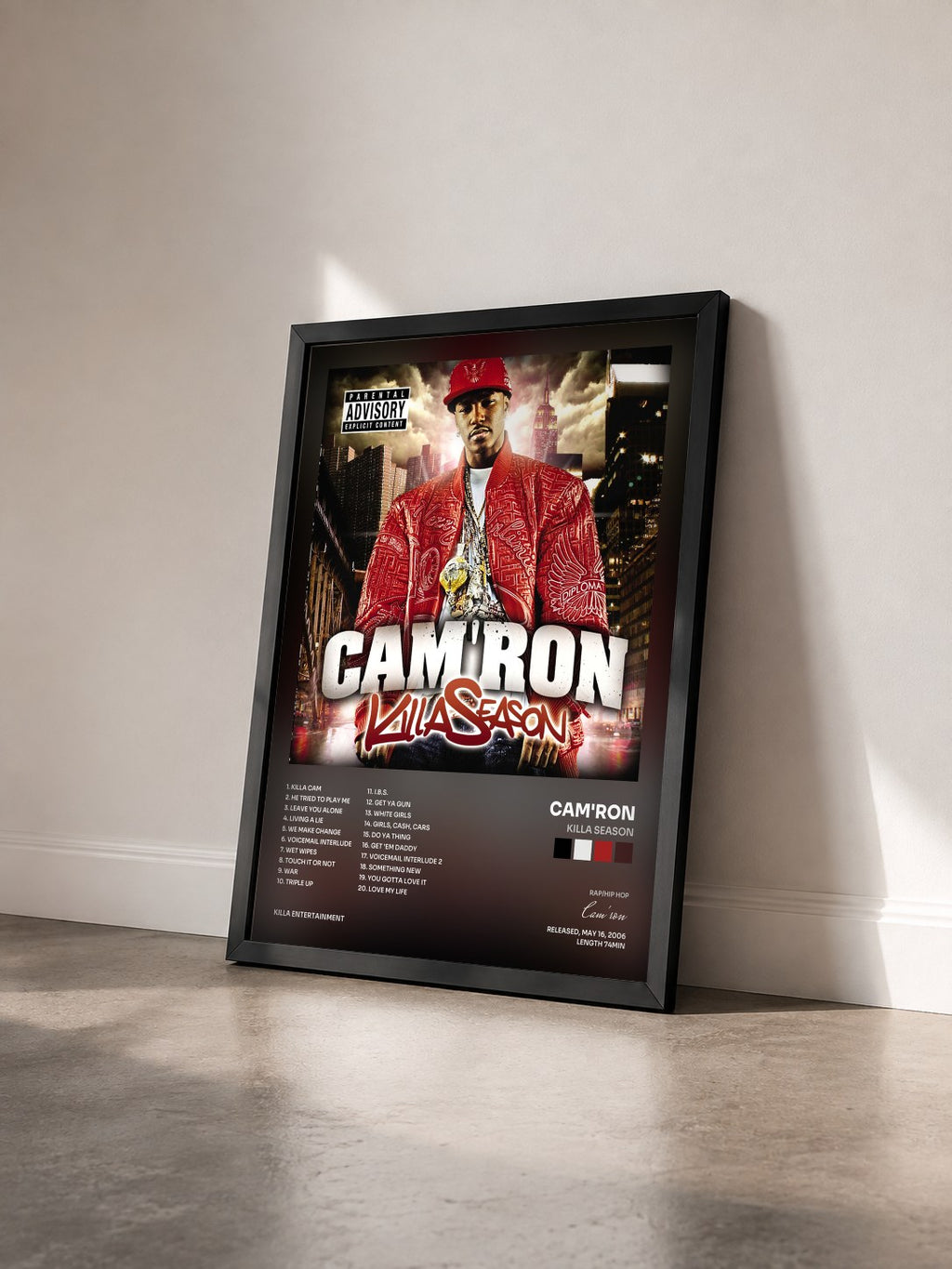 #noir Tableau de l'album Killa Season de Cam'ron vu de trois quarts, cadre noir
