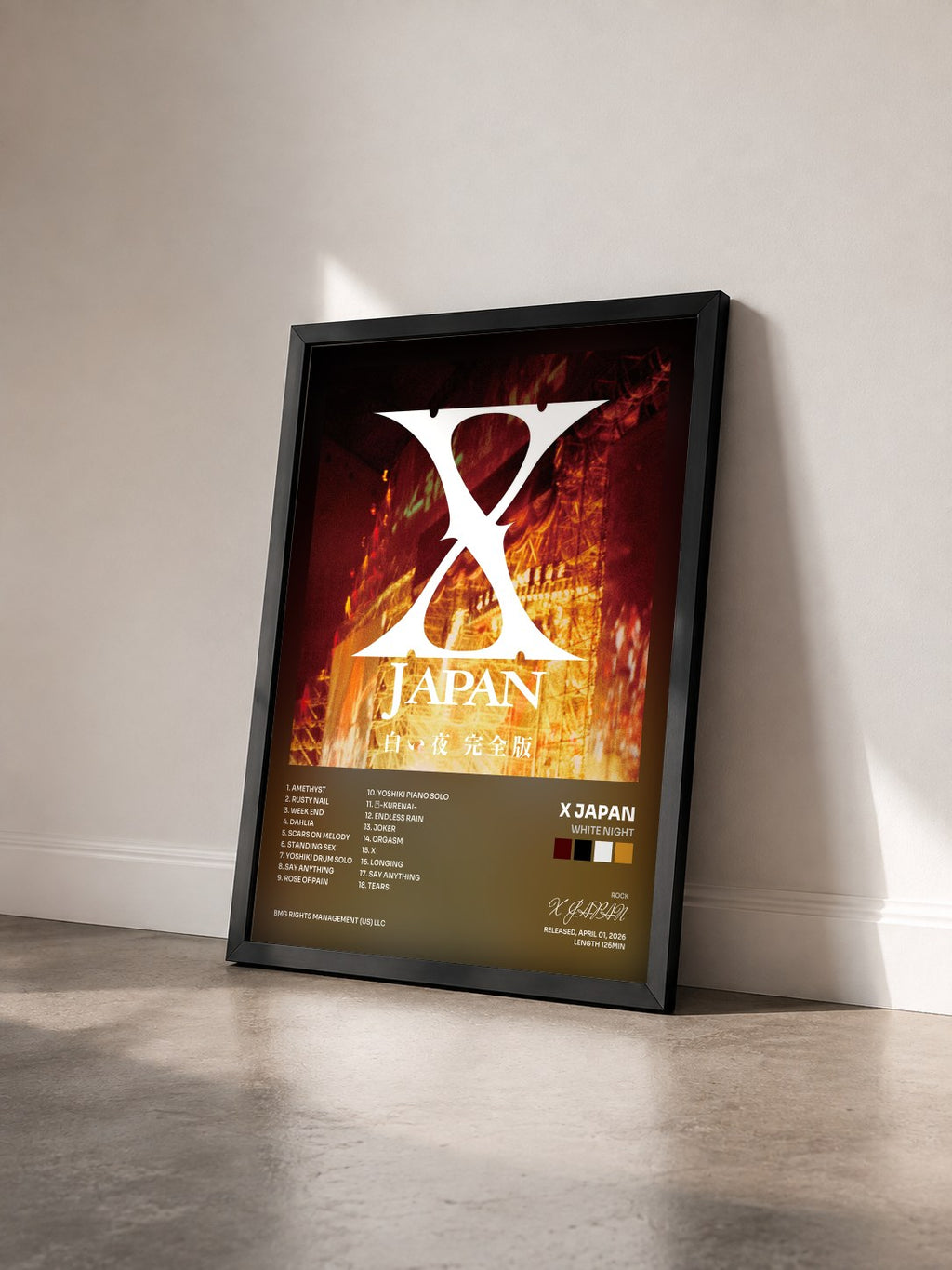#noir Tableau de l'album White Night de X JAPAN vu de trois quarts, cadre noir