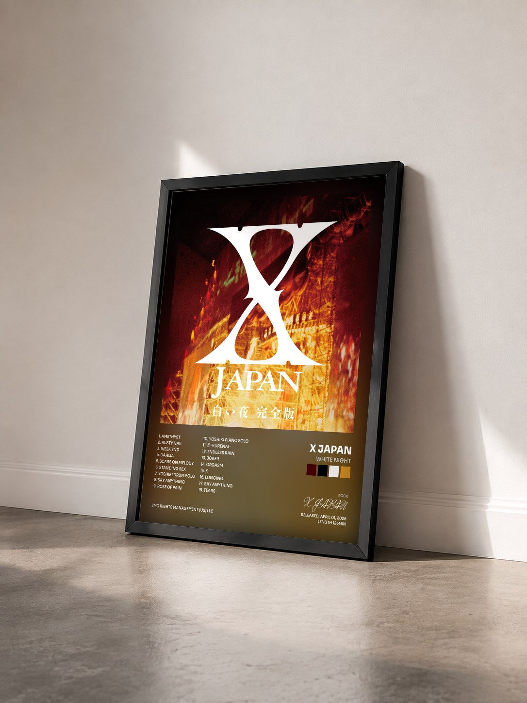 #noir Tableau de l'album White Night de X JAPAN vu de trois quarts, cadre noir