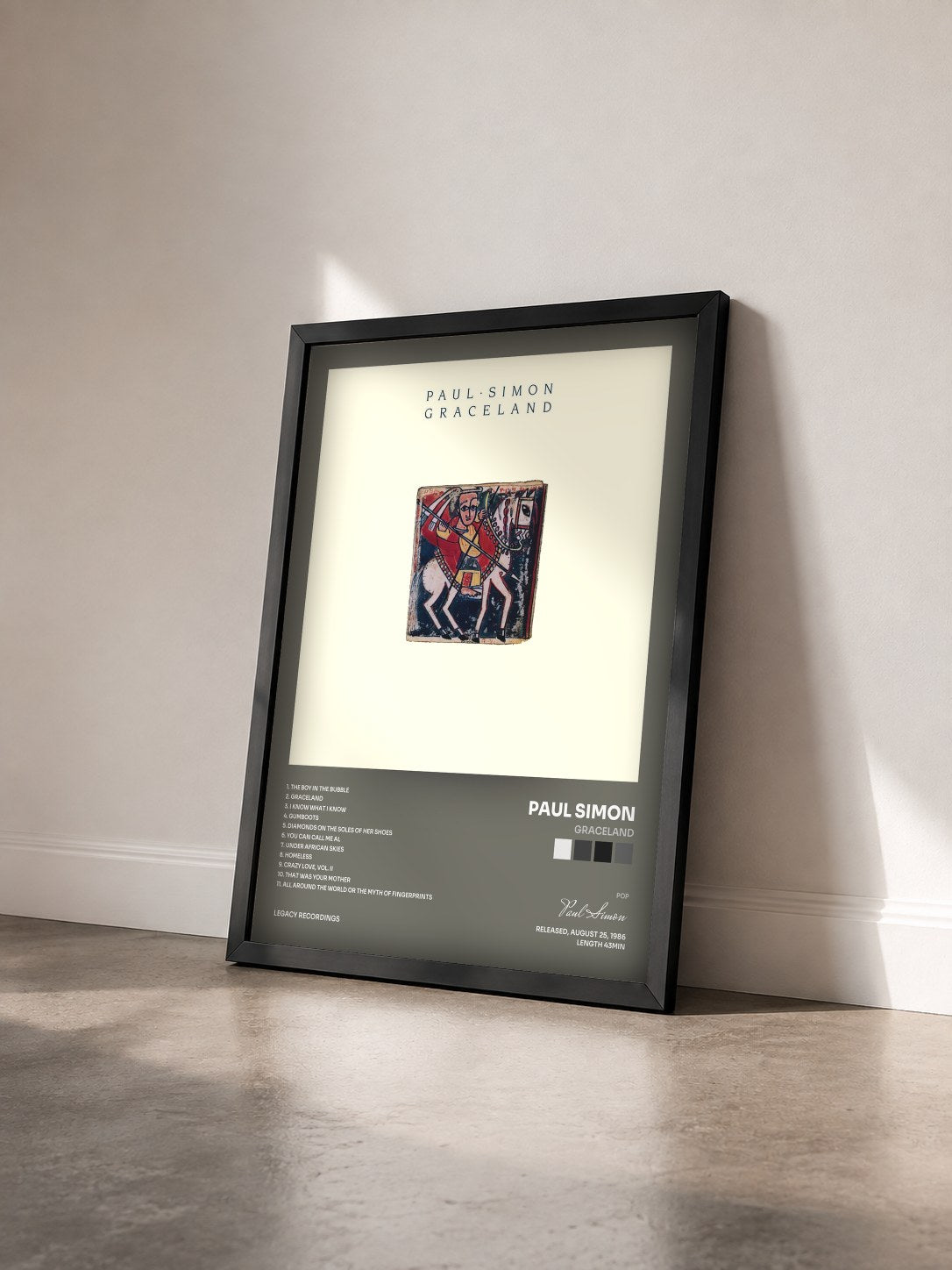 #noir Tableau de l'album Graceland de Paul Simon vu de trois quarts, cadre noir