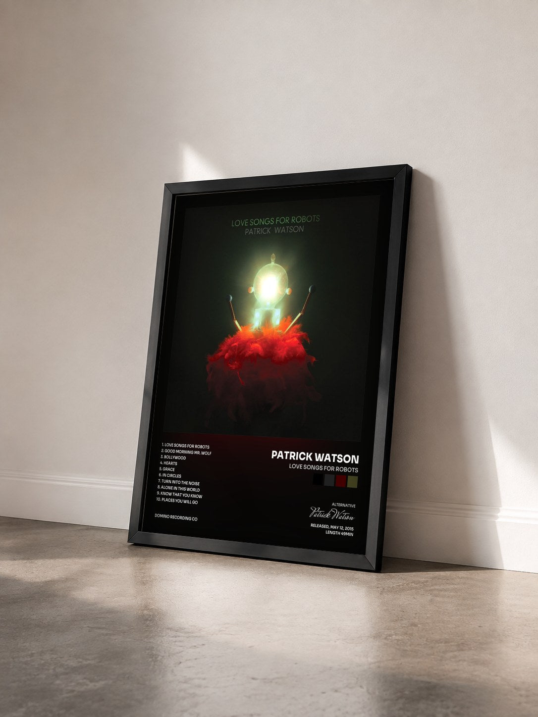 #noir Tableau de l'album Love Songs For Robots de Patrick Watson vu de trois quarts, cadre noir