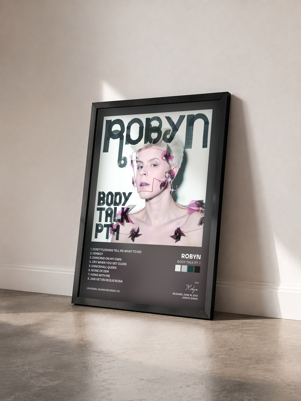 #noir Tableau de l'album Body Talk Pt. 1 de Robyn vu de trois quarts, cadre noir